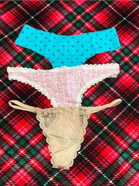 PINK Victoria's Secret 3-Pack Thongs - Aqua, Pink, Beige